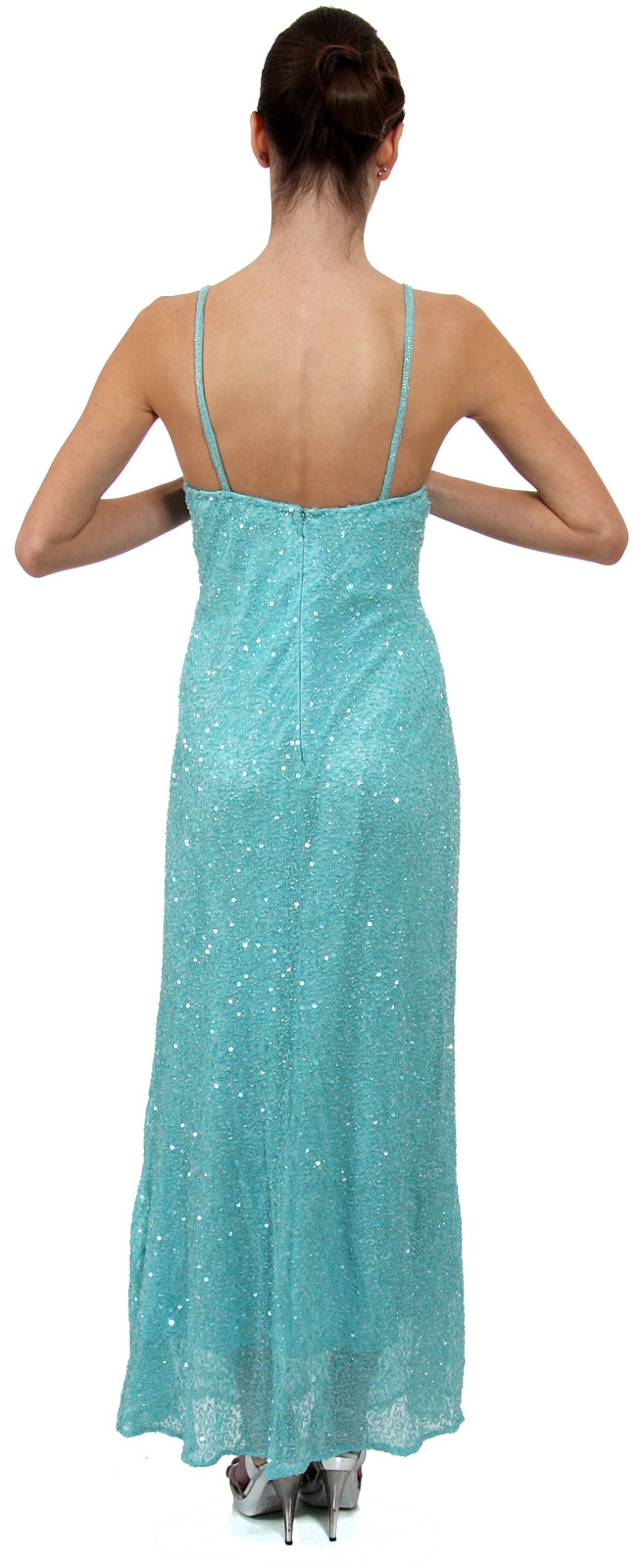 V-Neck Sequined Long Formal Dress with Keyhole  — back
