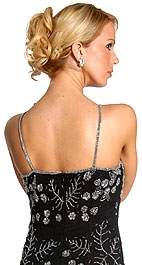 Miniature Flowers Beaded Spaghetti Straps Formal Dress — back in Black