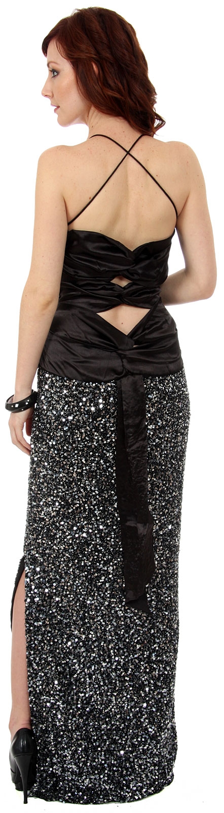 Satin Bust Sequined Long Formal Dress with Exquisite Back — back