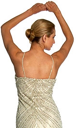 Full length Beaded Evening Dress with Shirred Bust — back in Sage