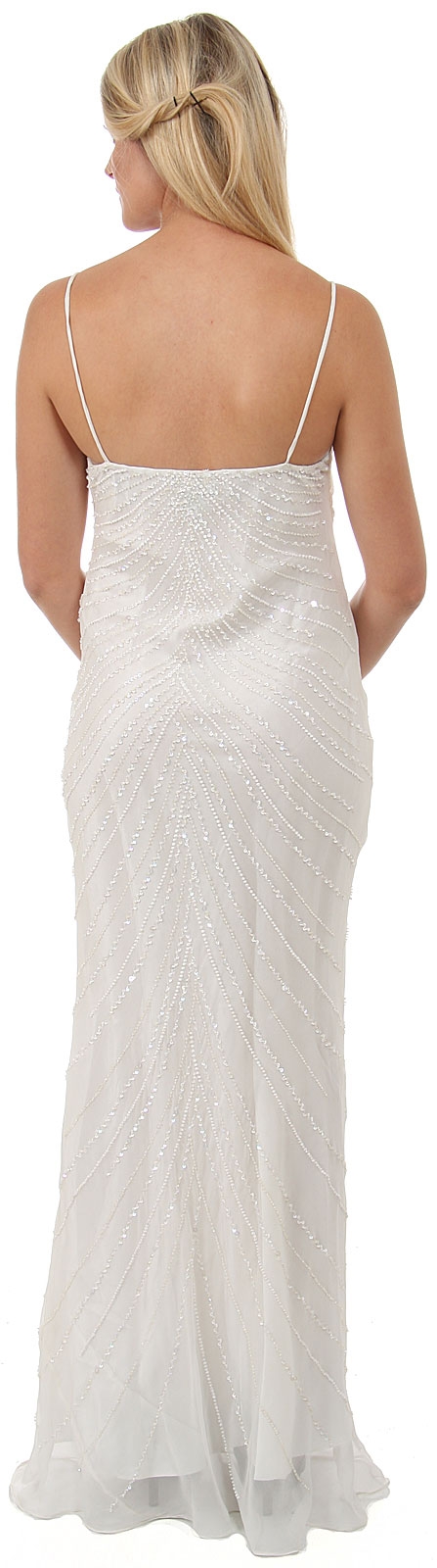 Full length Beaded Evening Dress with Shirred Bust — back