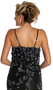 Floral Spaghetti Beaded Evening Dress with Jacket — back in Black/Silver