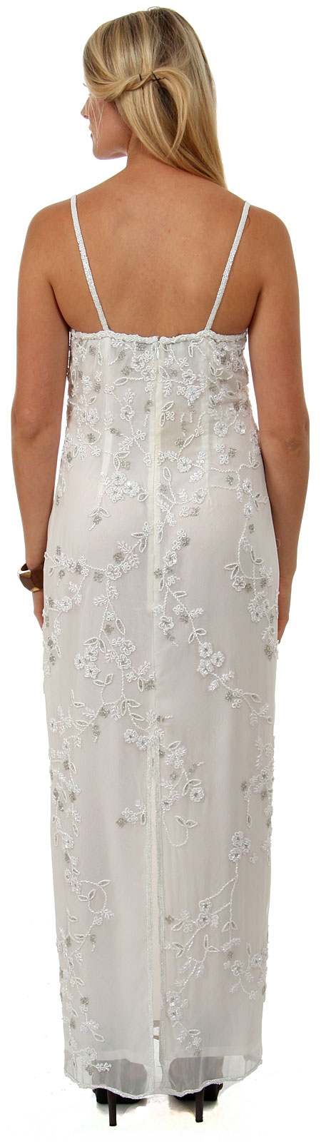 Floral Spaghetti Beaded Evening Dress with Jacket — back