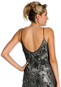 Medium Length Flared Beaded Formal Cocktail Dress — back in Black color