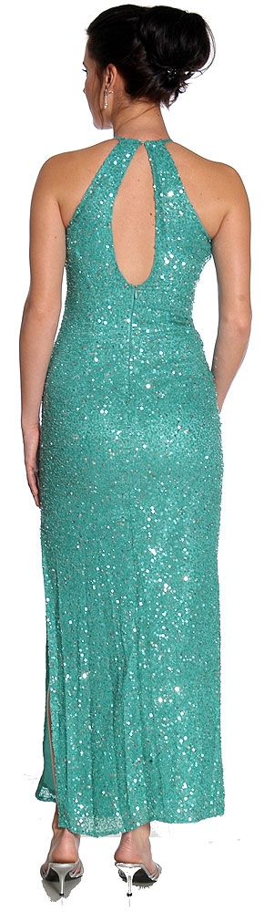 Halter Neck Sequined Cocktail Dress — in Emerald Green