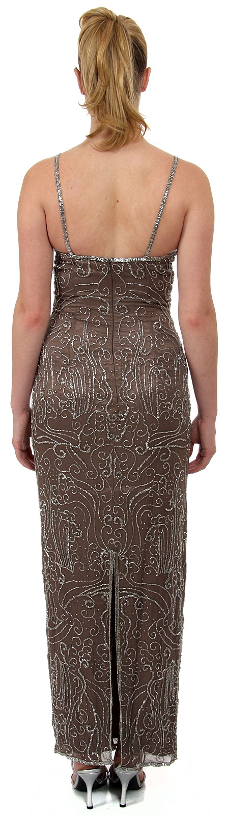 Boat Neck Long Formal Dress with Artistic Beaded Design — back