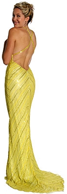 Crossed Bare Back Multi Beaded Formal Gown — back in Yellow Gold