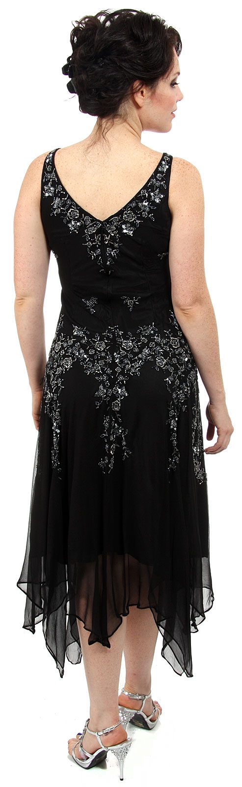 V-Neck Beaded Silk Mother of the bride Dress with Jacket — back
