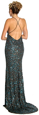 Criss-Crossed Sparkling Beaded Formal Prom Dress — back in Brown/Teal