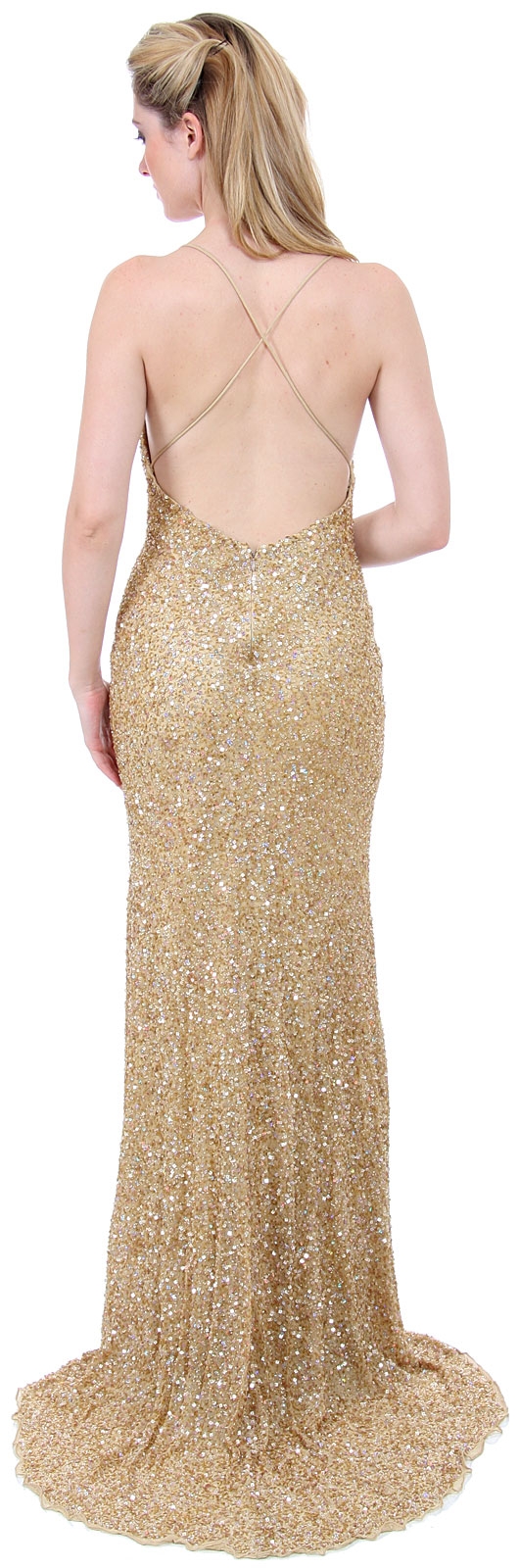 Criss-Crossed Sparkling Beaded Formal Prom Dress — back