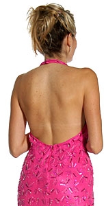 Halter-Neck Formal Prom Dress with Bare Back — back in Fuchsia