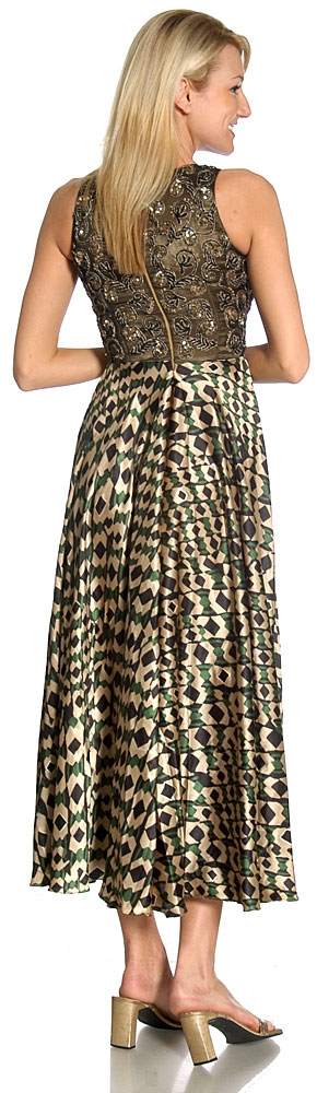 Formal Dress with Free Flowing Checkered Skirt — back