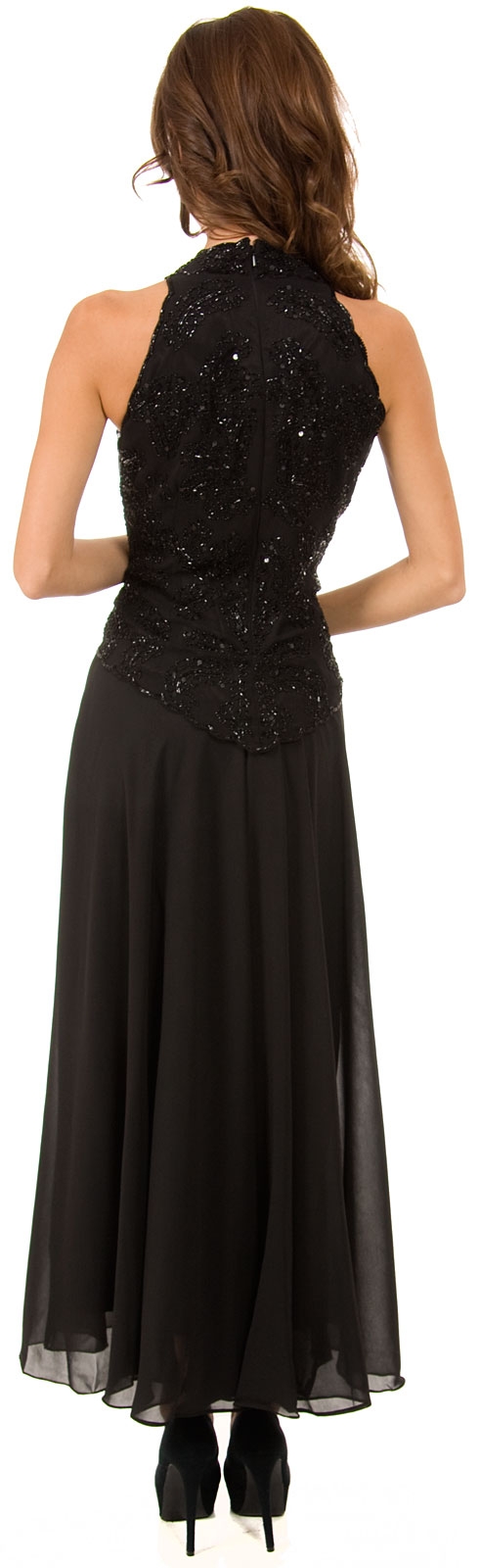 Long Formal Dress with Hand Beaded Top and Flared Skirt — back