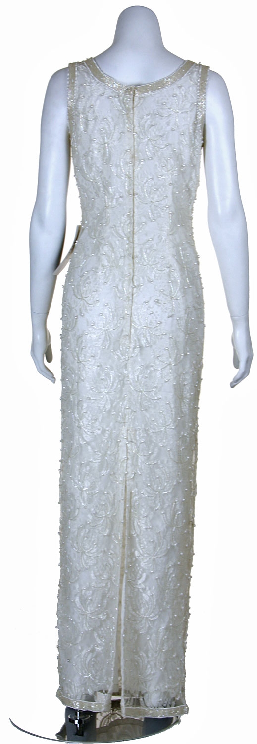 Floral Lace Long Formal Gown with Pearl Beading — back