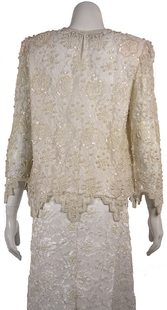 Laced and Beaded Two Piece Formal Dress — in Ivory back