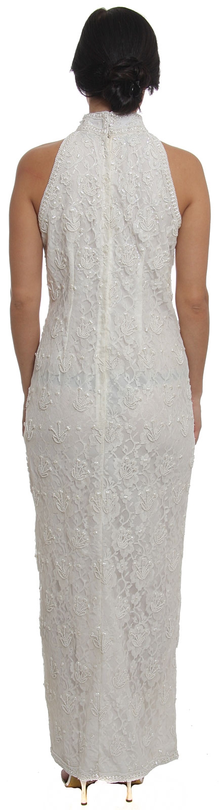 Full Length Floral Beaded Turtle Neck Gown — back
