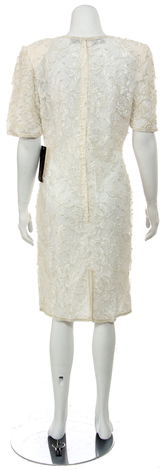 Short Half Sleeves Lace Cocktail Dress with Pearls — back