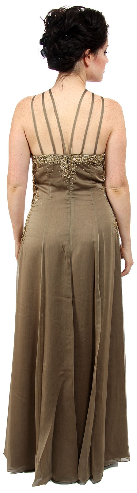 Halter Neck Triple Straps A-Line Long Formal Dress — back