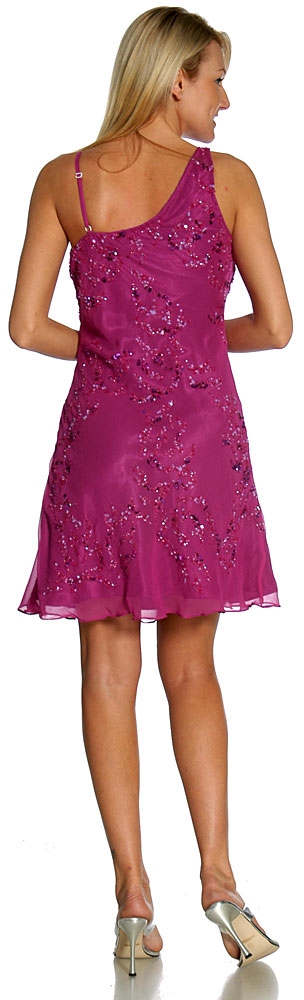 Broad Strap Short Party Dress — in Fuchsia back
