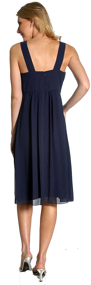 Knee Length Shirred Flower Party Dress — back
