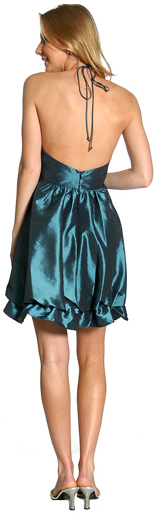 Halter Neck Short Bubble Party Dress in Taffeta — back