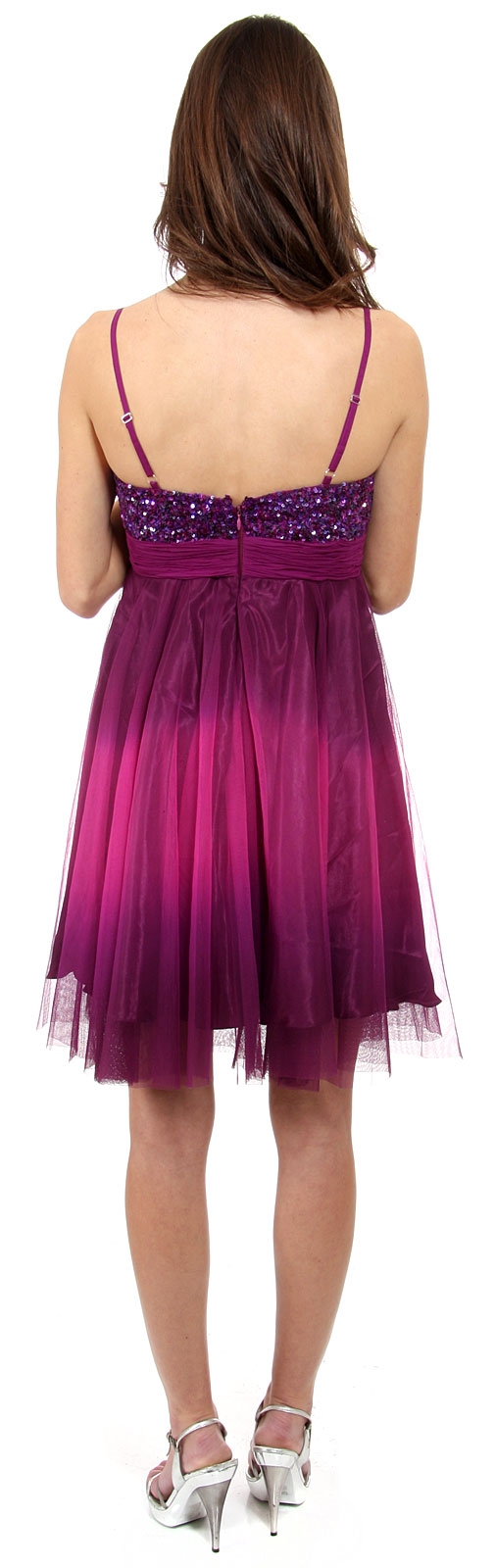 Spaghetti Straps 2 Tone Beaded Bust Short Formal Party Dress — back in Purple