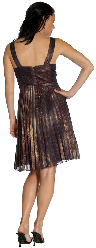 V Neck Broad Strapped Print Prom Dress — back
