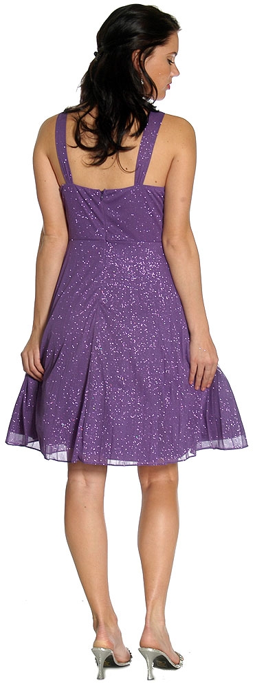 V-Neck Glittered & Pleated Formal Party Dress — back