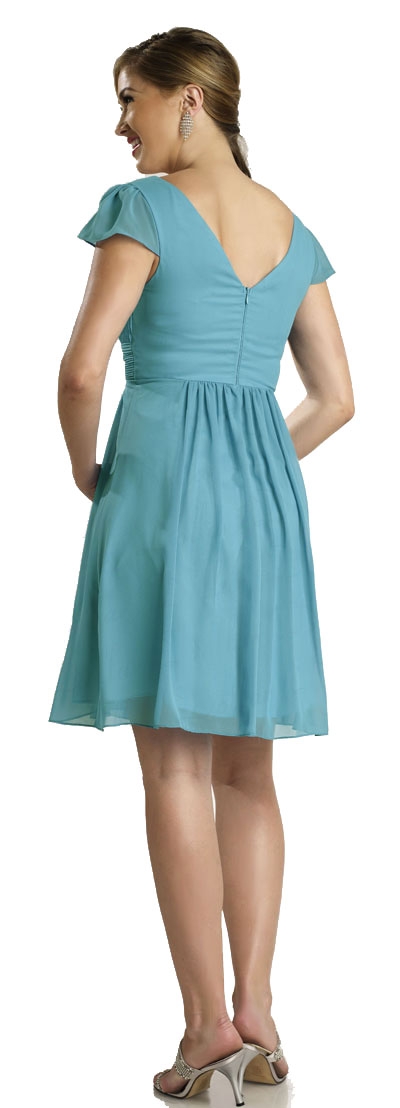Modest Half Sleeves Pleated Short Party Dress — back