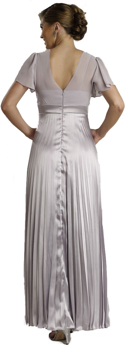Half Sleeved Formal Evening Dress with Pleated Skirt — back