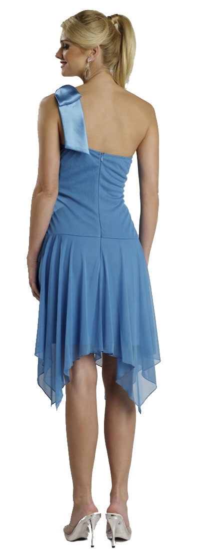 Ruched Asymmetric Hem Short Party Dress — back in Turquoise