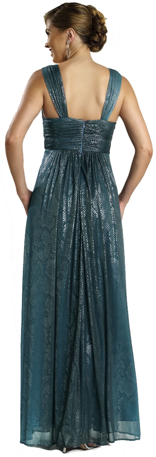 Two Tone Metallic Print Long Formal Evening Dress — back in Teal