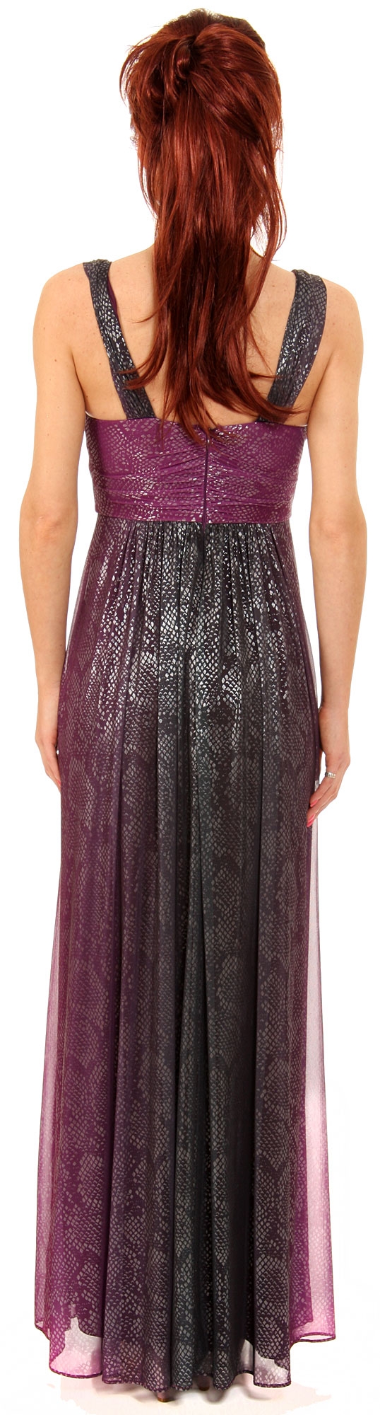 Two Tone Metallic Print Long Formal Evening Dress — back