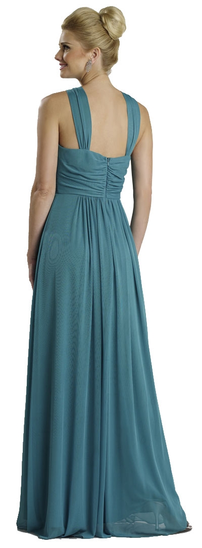 Halter Neck Tie Shirred Formal Bridesmaid Dress — back