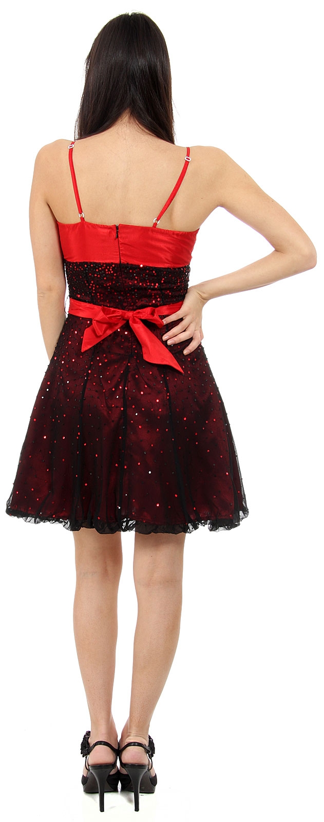 Short Sequined Party Dress with Removable Sash — back