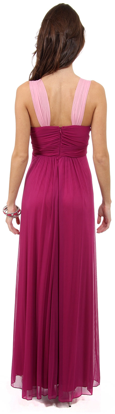 V-Neck Two Tone Long Formal Bridesmaid Dress — back