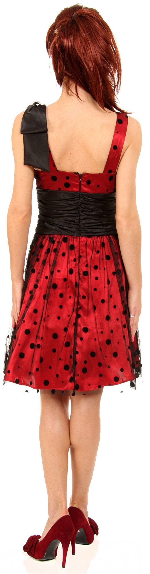 V-neck Short Polka Dot Party Dress   — back