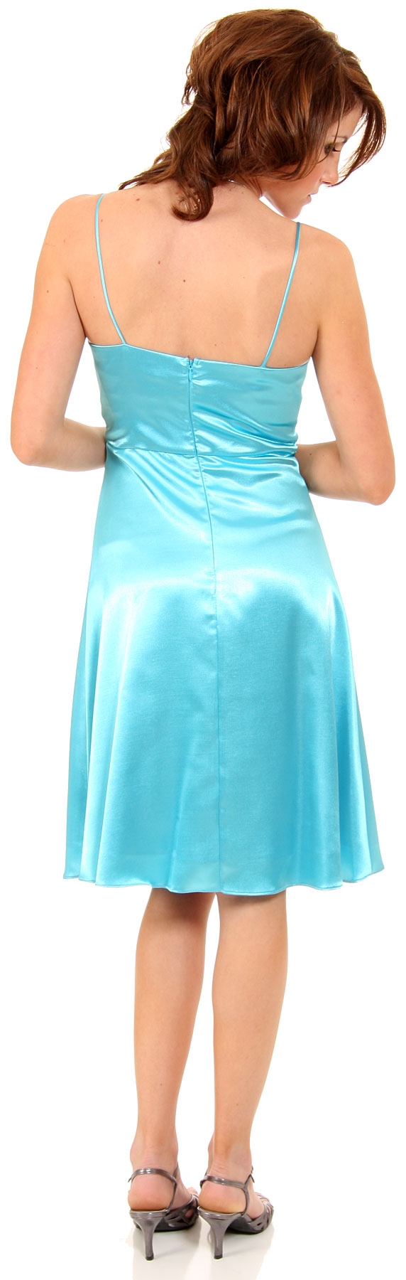 Glossy Short Prom Dress with Flower Applique — back