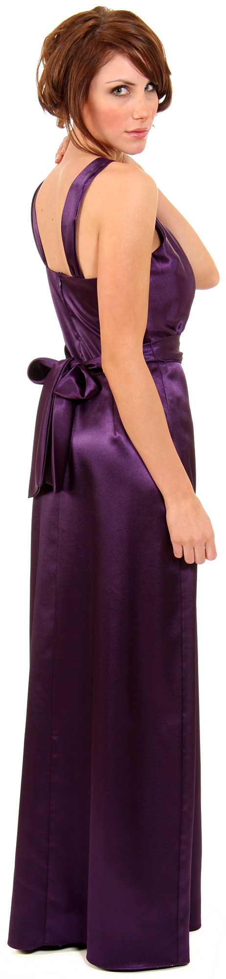 Satin Formal Evening Gown with Sash & Bow — back
