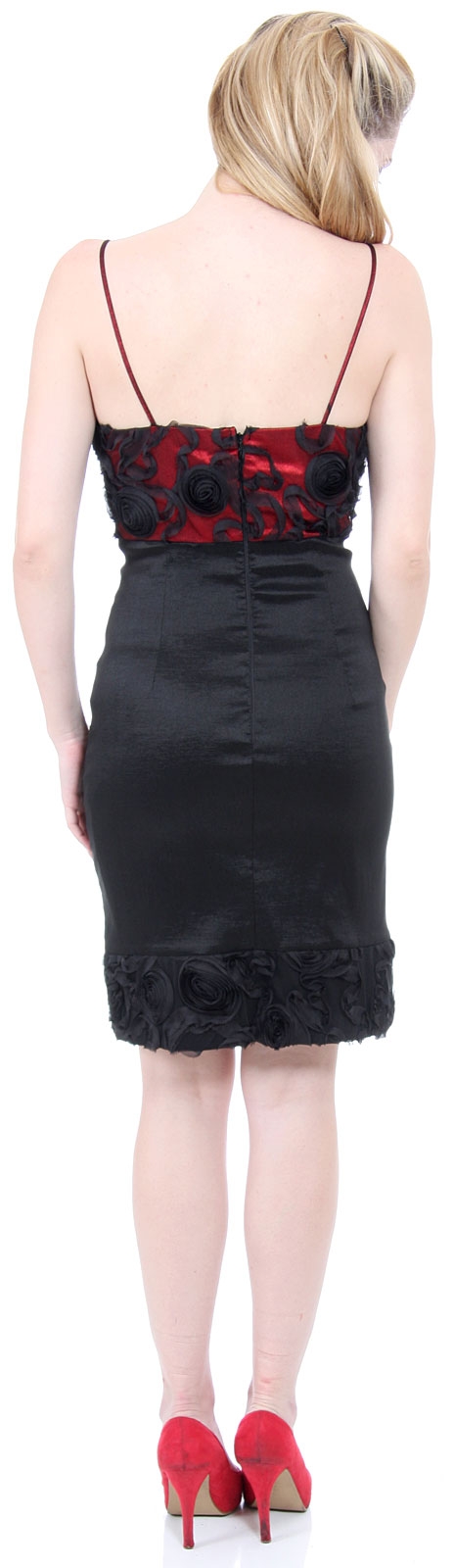Spaghetti Strap Rose Pleated Cocktail Dress — back