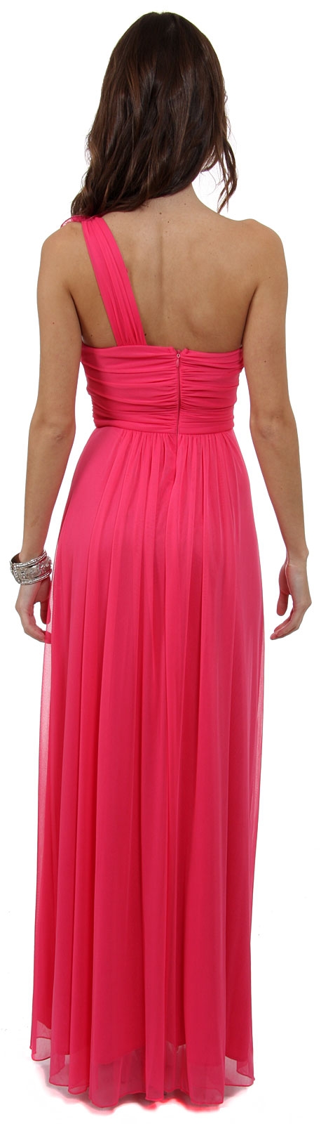 Single Floral Applique Shoulder Long Formal Dress — back