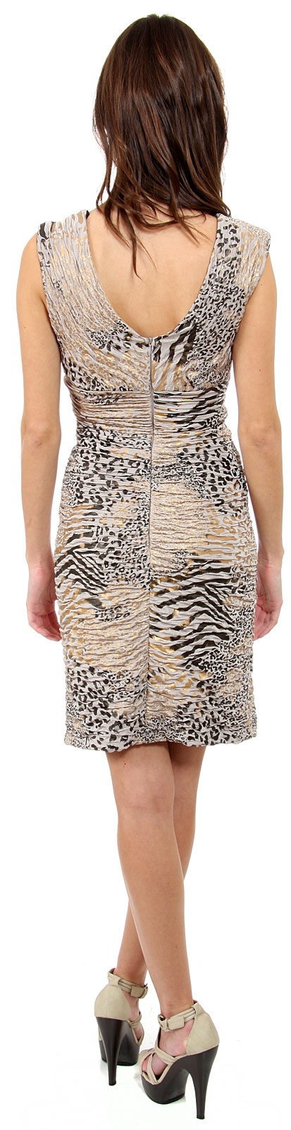 Metallic Animal Print Short Dress — back in Beige/Gold