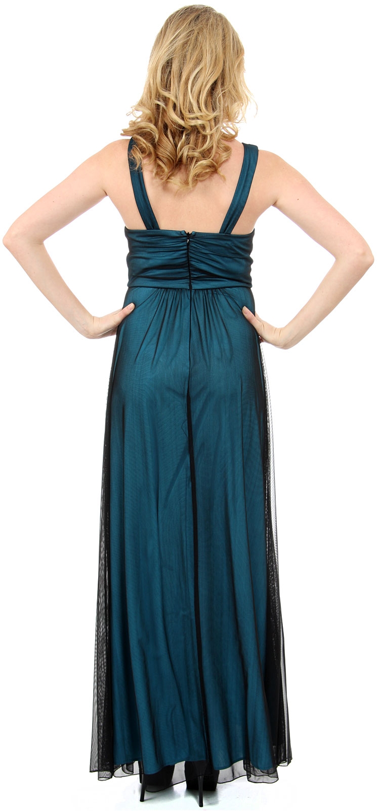 Full Length Formal Dress with Embellished Neck Accents — back