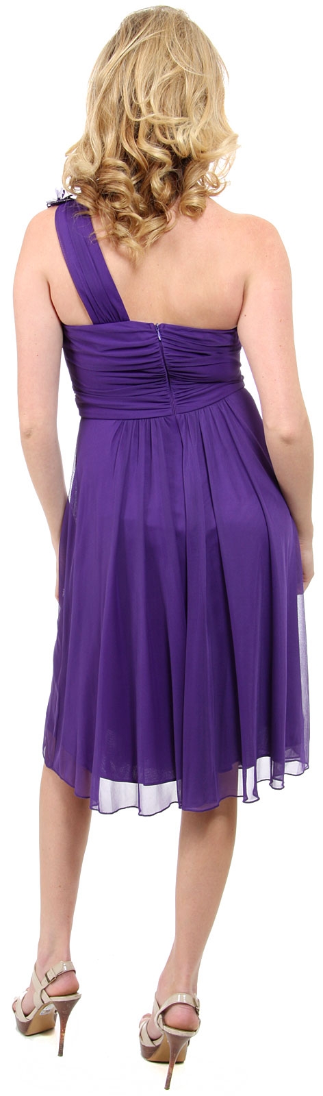 One Soulder Floral Accent Short Party Dress  — back