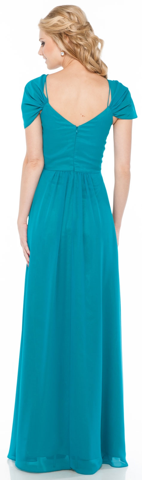Cap Sleeve Long Formal Dress with Spaghetti Straps — back
