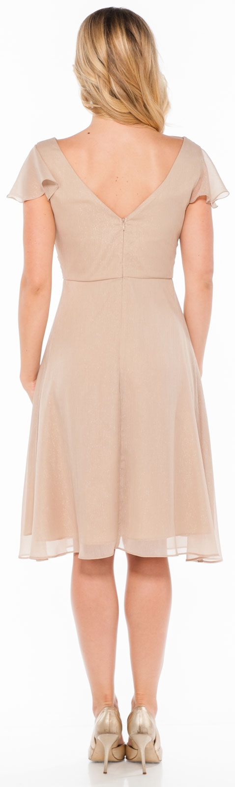 V Neck Formal Dress with Sleeves and Shirred Bust — back