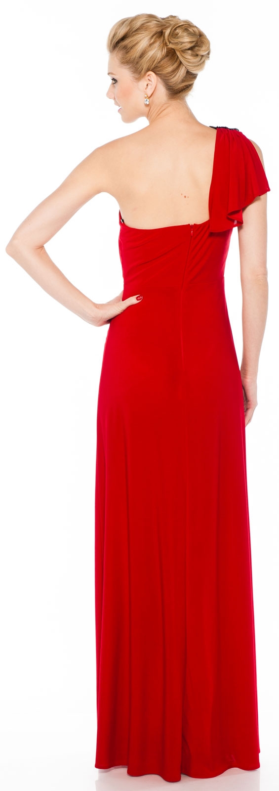Single Shoulder Prom Dress with Slit And Patch Accent — back