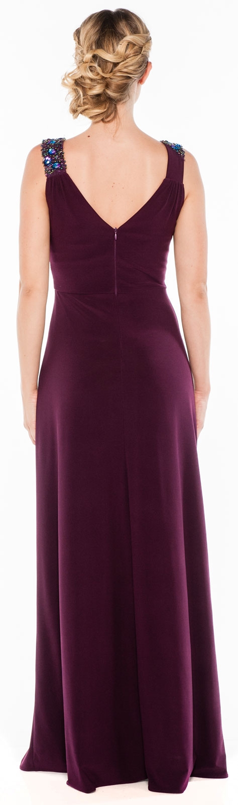 Jersey V-neck Dress with Jeweled Straps — back