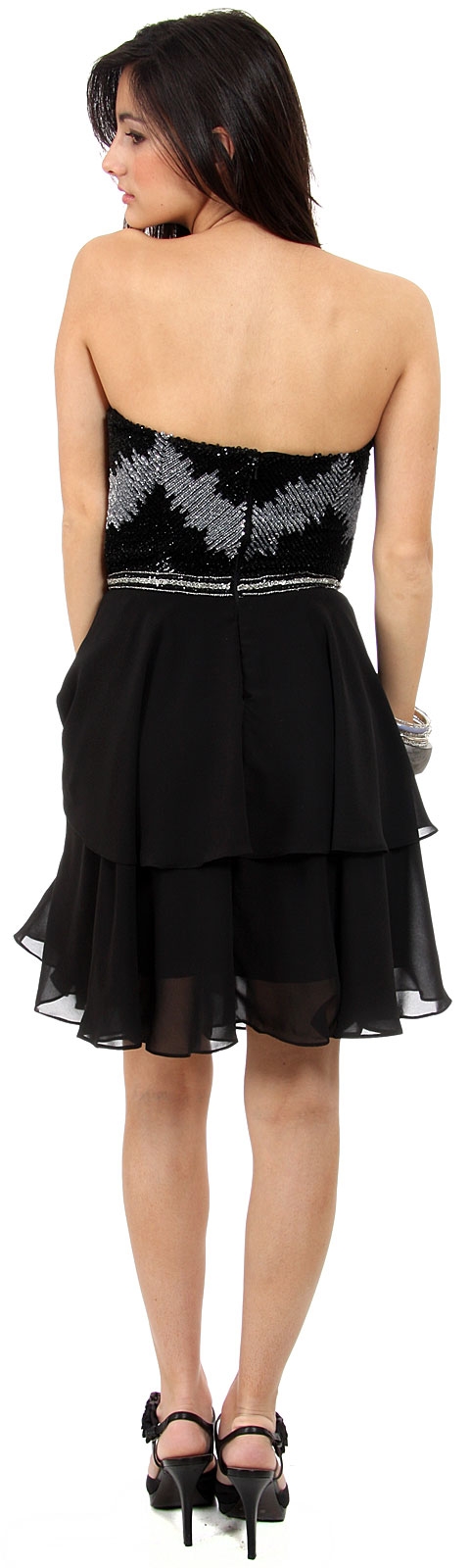 Strapless Ruffled Skirt Sequined Bust Short Prom Dress  — back