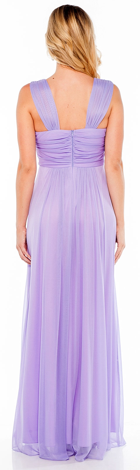 Braid Accent Ruched Long Formal Bridesmaid Dress  — back in Lilac